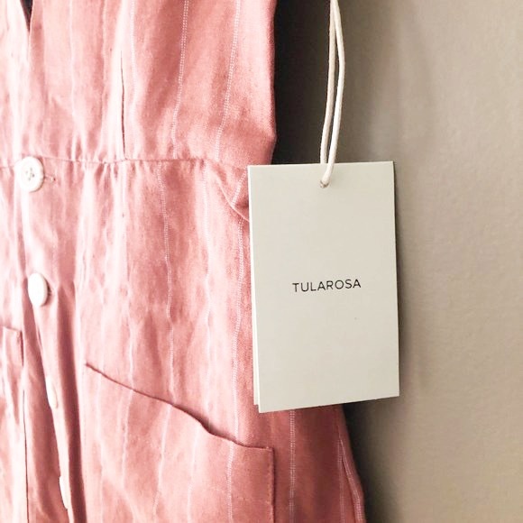 Tularosa Frankie Deep V-Neck Sleeveless Pinstripe Linen Jumpsuit Clay XXS NWT - Picture 6 of 9